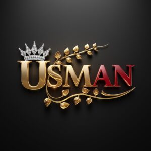 Usman Name DP with luxurious gold and deep red gradient, adorned with a radiant diamond crown on a matte black background.