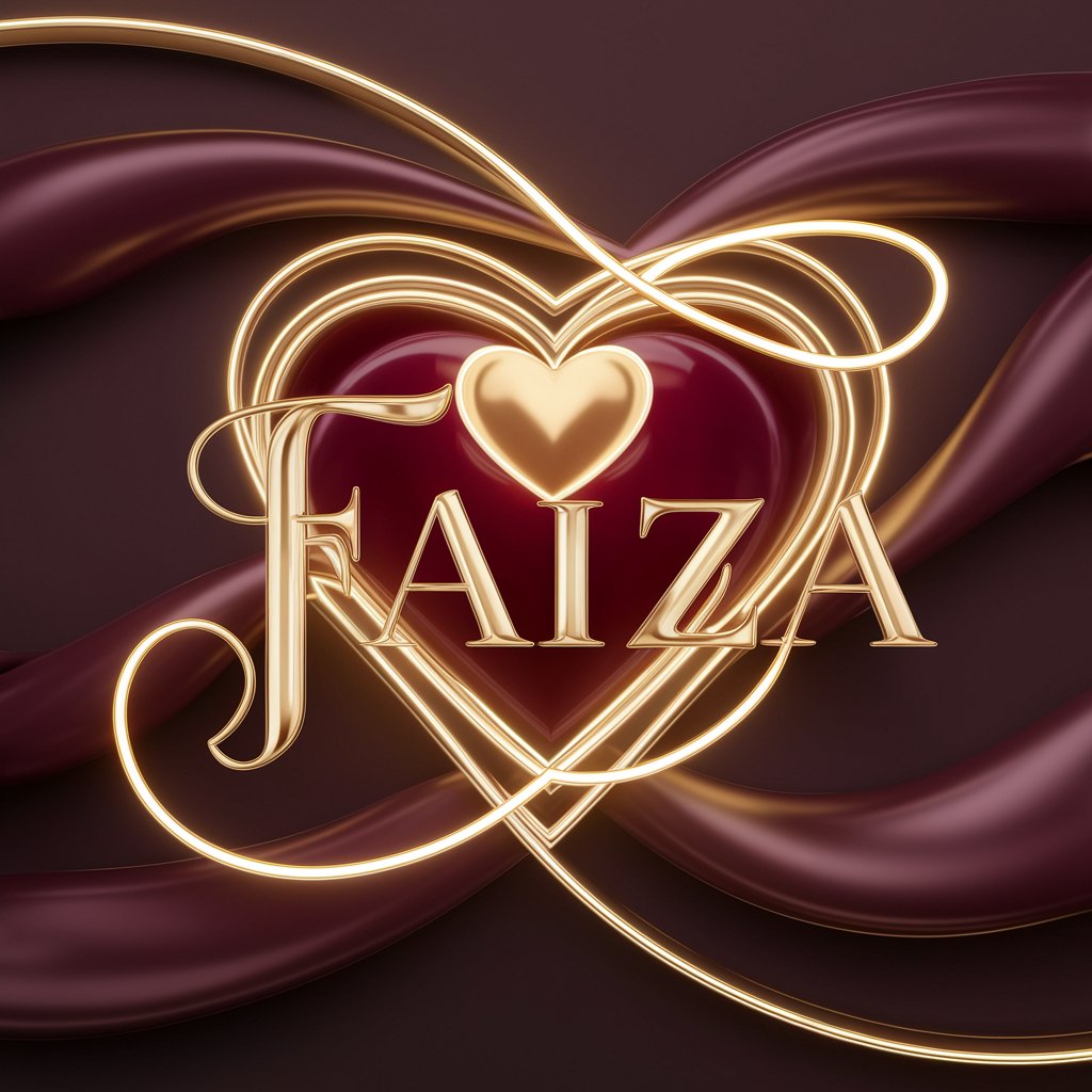 Refined 3D Faiza logo with golden and burgundy hues, creating a stylish wallpaper with a radiant heart."