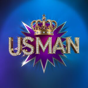 Regal Usman Name DP featuring diamond accents and a crown on a vibrant neon blue backdrop."