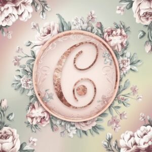 Rose gold letter C with delicate flowers on a pastel-themed DP."