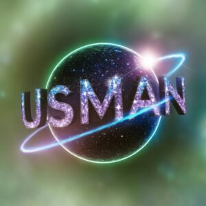 Galactic Usman Name DP with shimmering stars and ethereal neon effects on a green background