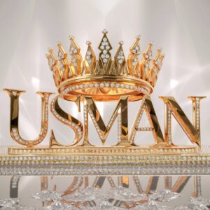 Luxurious Usman Name DP in crystal letters, crowned with radiant gold and diamonds.