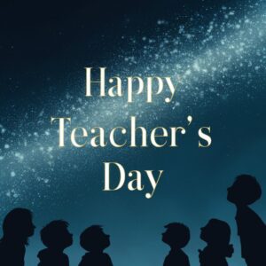 Twinkling starry background with a golden 'Happy Teacher's Day' message, symbolizing guidance and inspiration