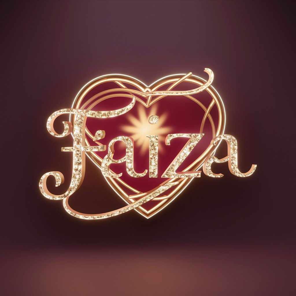 Elegant Faiza logo with neon gold lights and a heart, perfect for upscale wallpaper effects."