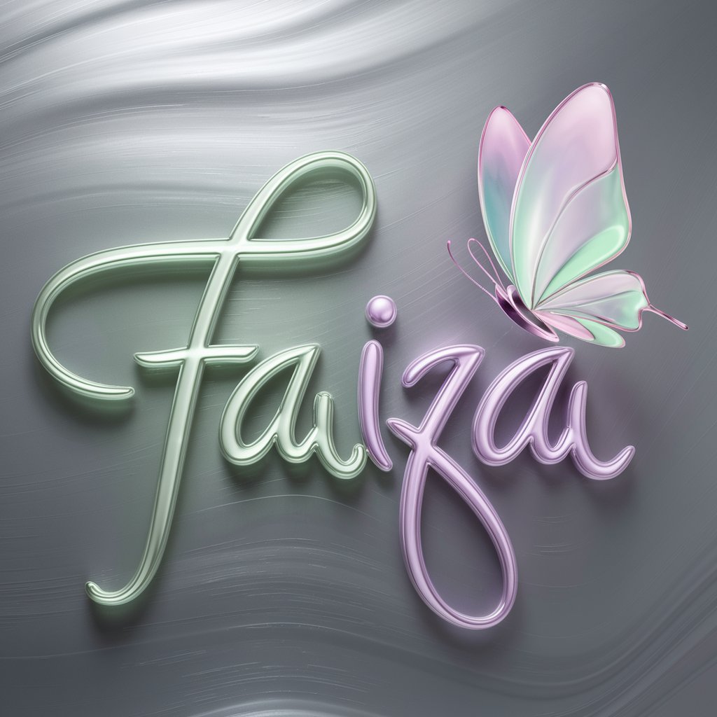 Elegant pastel neon "Faiza" logo with gentle green and lavender lights, accented by a delicate butterfly. Great for refined wallpaper.