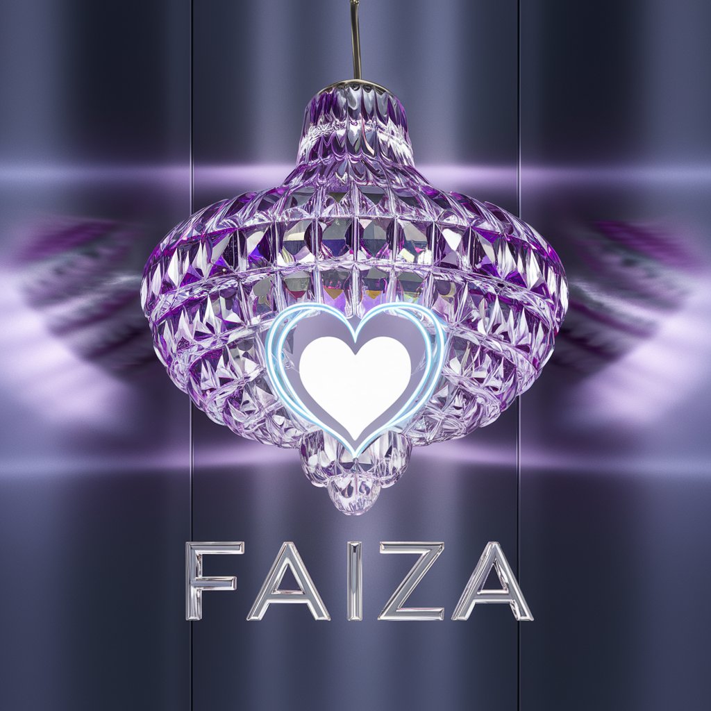 Refined 3D Faiza logo with crystal-like details and a warm heart, creating a luxurious wallpaper."