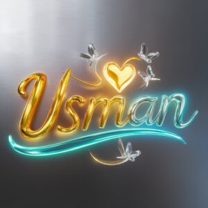 Usman Name DP with a smooth gradient from warm amber to cool aqua, adorned with glass butterflies