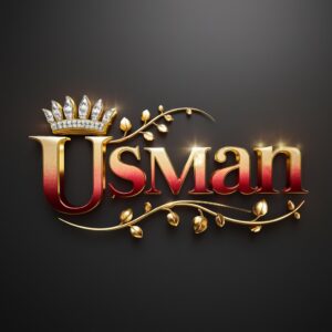 Opulent Usman Name DP featuring golden tones, ruby reds, and a delicate golden vine on a black backdrop.