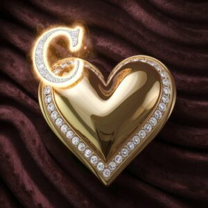 "Golden heart with the letter C, glowing softly at the top left, perfect for a luxury DP