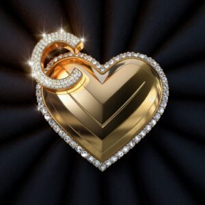 "Luxurious golden heart DP featuring an embedded C with diamond accents