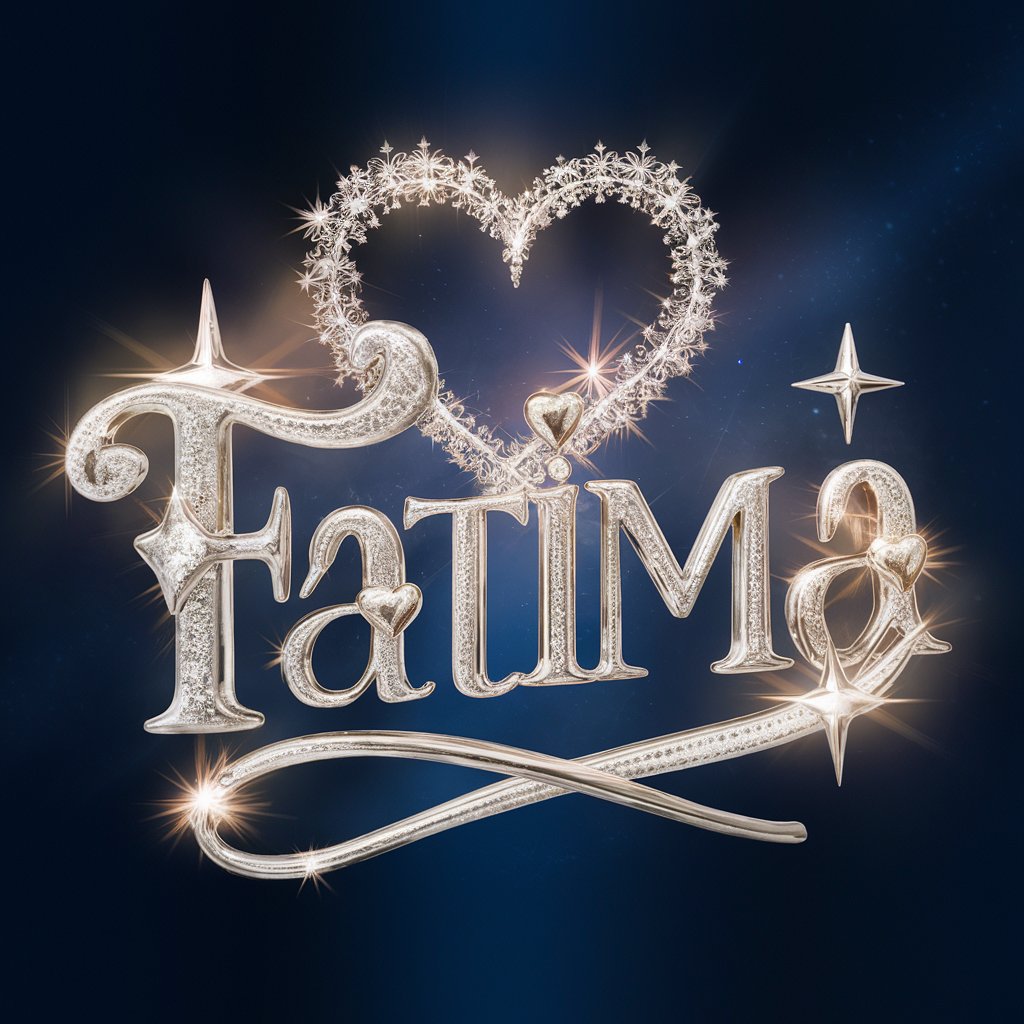 Luxurious 'Fatima' in platinum, adorned with heart and star motifs, with a celestial backdrop of midnight blue."