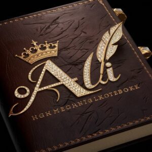 Sophisticated Ali name DP on a leather notebook, enhanced by exceptional lighting