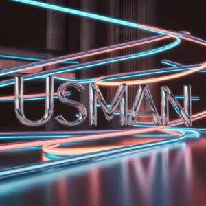 Elegant Usman Name DP with glassy letters and neon lights on a dark background.