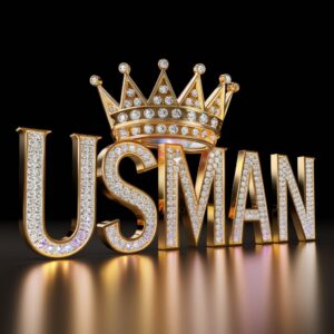 Opulent Usman Name DP with glowing crown and neon-lit letters on a sleek black background.