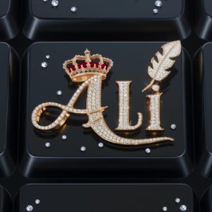 Luxurious Ali name DP on a keyboard key, featuring elegant font and diamonds."