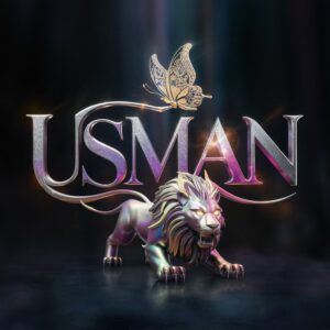 Iridescent 'Usman' in dark purples and pinks, with a golden butterfly and mystical 3D lion."