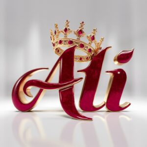 Elegant ruby "Ali" name DP with gold detailing, perfect for a regal and sophisticated look. 