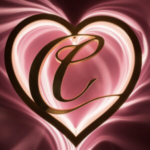 Elegant heart design with a 'C' in the upper curve, glowing in gold for a refined name DP."