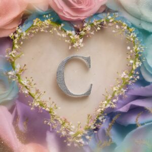 Name DP with a heart and a glowing 'C' in the lower right, surrounded by pastel colors."