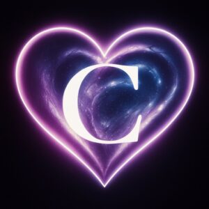 Heart design with an outlined 'C' in purple-blue tones, creating an enchanting name DP."