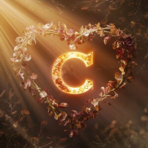 Elegant heart design with a central 'C' glowing in warm tones, perfect for a name DP."