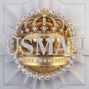 Majestic Usman Name DP with golden crown, crystal letters, and luxurious lighting.