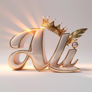 A luxurious pearl "Ali" name DP with gold borders, crowned for a sophisticated look.