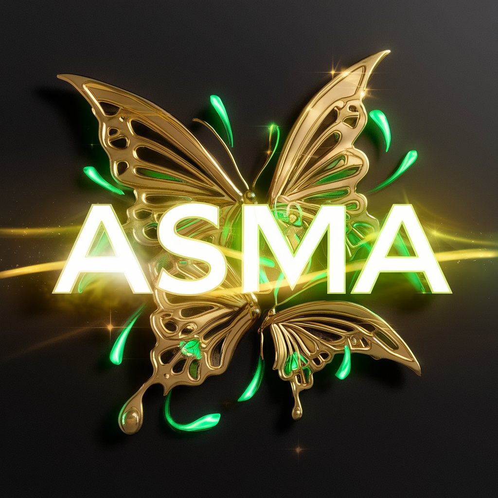 Luxurious "Asma" logo with golden butterflies and neon green glow on a dark wallpaper for an elegant touch.