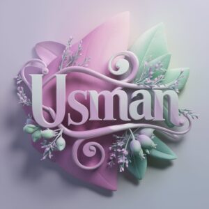 Whimsical Usman logo in pastel lavender and mint, intertwined with floral elements on a light gray background."