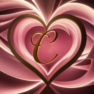 Charming name DP with a pink heart, highlighted by a golden 'C' in the upper curve, softly glowing."