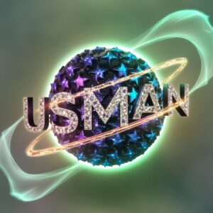 Celestial Usman Name DP with a cosmic gradient and neon glow on a deep green backdrop."