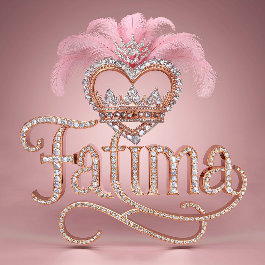 Luxurious 'Fatima' in rose gold, adorned with heart embellishments and a majestic crown, on a pink background."