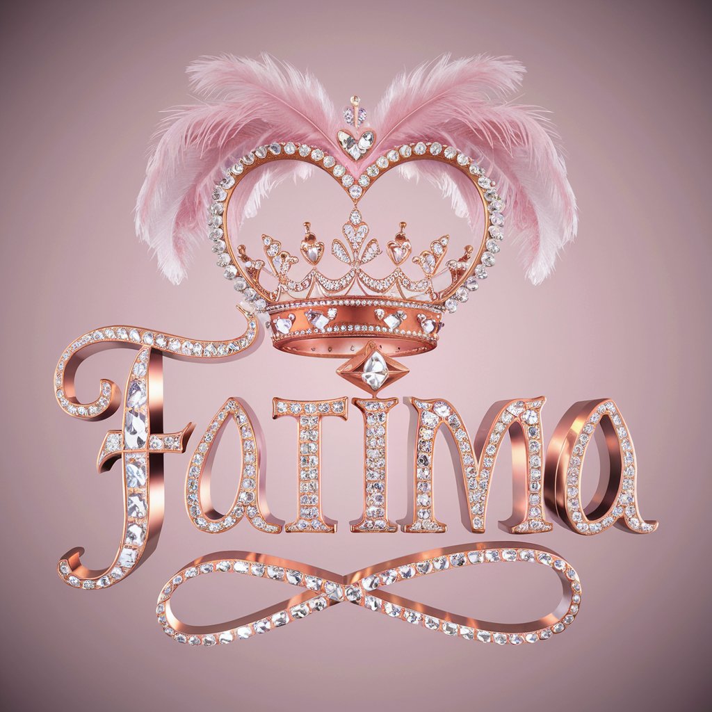 Opulent 'Fatima' design with sparkling hearts and a heart-shaped crown, set against a soft pink backdrop."