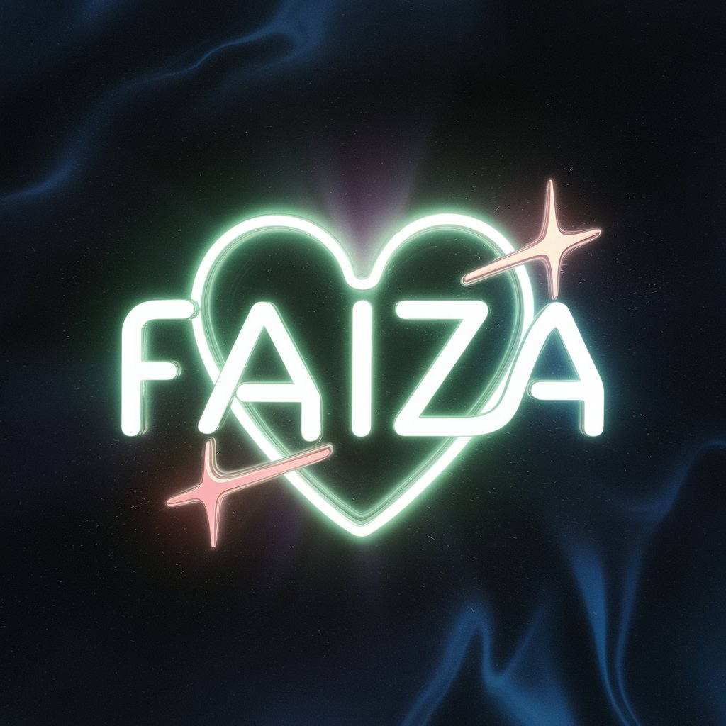 Starry cosmic Faiza logo with a radiant heart and neon glow, perfect for dreamy wallpaper designs."