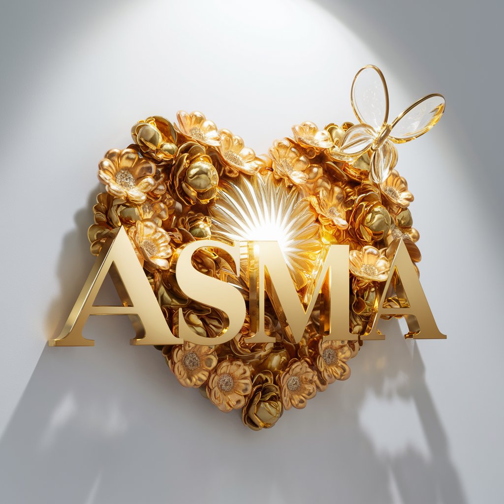 Charming 'Asma' Logo Wallpaper: Golden floral accents and a glowing heart against a clean backdrop."