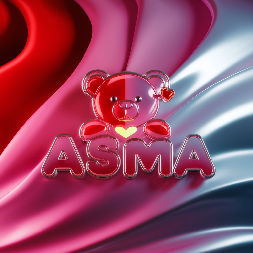 Radiant 'Asma' 3D design with glowing heart and teddy bear, perfect for trendy wallpaper."