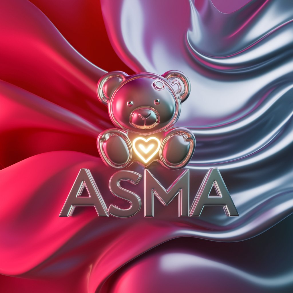 Neon-lit 'Asma' logo with teddy bear, glowing warmly on a polished wallpaper."