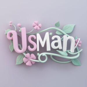 Pastel Usman logo featuring delicate flowers and leaves, with a pink to white gradient on a soft gray backdrop."