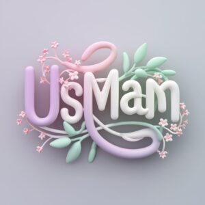 3D Usman logo with floral accents in soft pastels, set against a gentle gradient background."