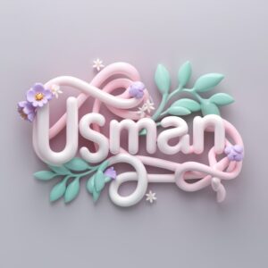 Usman logo in pastel hues with floral details and a light gray background for a whimsical, soft look."."