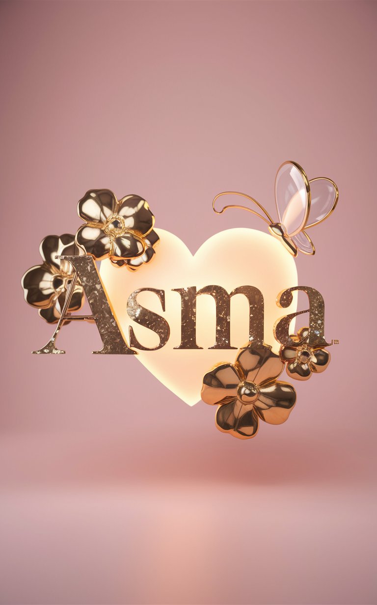 Golden Bloom Delight Wallpaper: Shimmering 'Asma' logo with golden flowers and a warm heart."