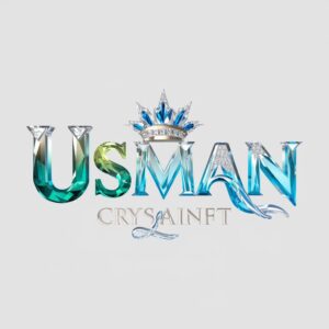 Luxurious Usman logo in shimmering crystals with a golden crown and delicate glass swan, set against a white background – ideal for a name DP