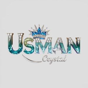 Gorgeous Usman name logo with a crystal finish, blue crown, and glass swan, highlighted on a clean white background – great for a name DP