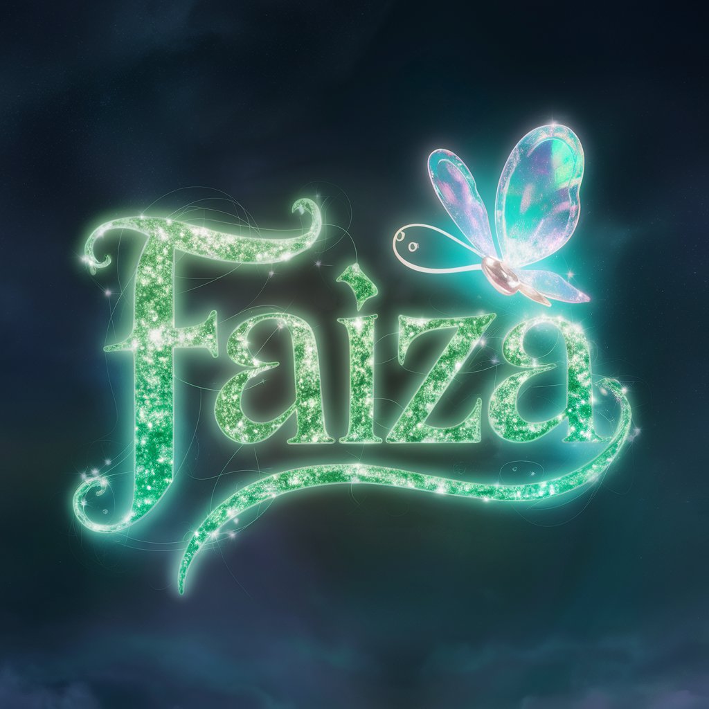 Mystical "Faiza" logo with dreamy neon colors and glowing butterfly. Adds a fantastical touch to your wallpaper