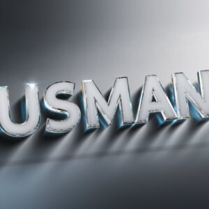 Crystal-clear Usman logo with frosted glass effect, illuminated by a subtle blue to silver gradient."