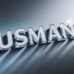 Usman logo crafted from frosted glass with crystal-clear edges, featuring an icy blue to silver gradient