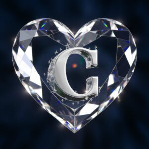 Luxurious DP featuring a crystal heart with a glowing C at the center, set against a deep blue background