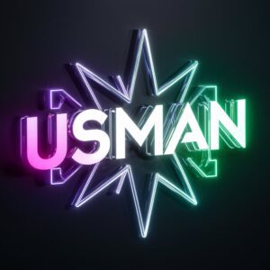 High-tech Usman logo with electric neon colors and holographic starburst effect, set against a black background – dynamic name DP."