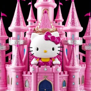 Hello Kitty in a majestic pink castle with enchanting lights and details – Wallpaper."