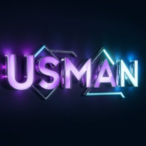 3D Usman logo glowing with neon purple and cyan, featuring geometric accents on a dark, modern backdrop."